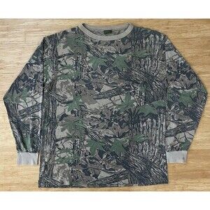 Spartan Realtree Hardwoods Camo Long Sleeve Thermal Shirt L/XL Single Stitch Y2K
